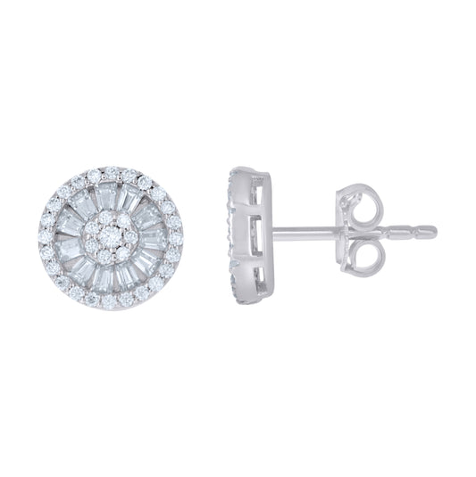 Sterling Silver Womens Baguette Round Moissanite Round Fashion Stud Earrings– Elegant Jewelry Gift for Birthday, Anniversary, Engagement, Wedding