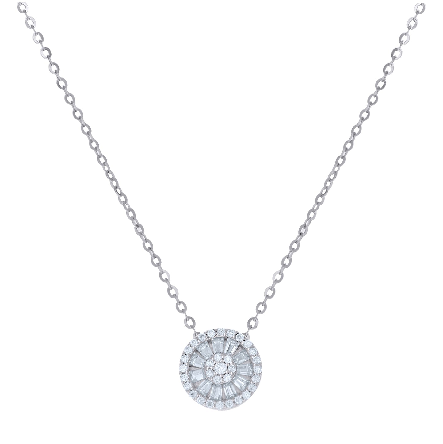 Sterling Silver Womens Baguette Round Moissanite Round Fashion Necklace – Elegant Jewelry Gift for Birthday, Anniversary, Engagement, Wedding
