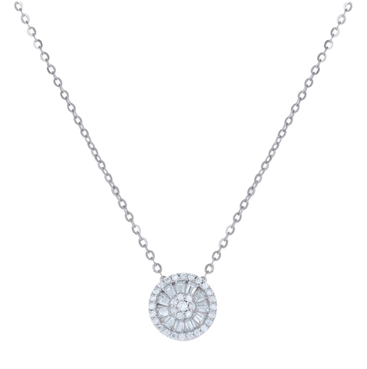 Sterling Silver Womens Baguette Round Moissanite Round Fashion Necklace – Elegant Jewelry Gift for Birthday, Anniversary, Engagement, Wedding
