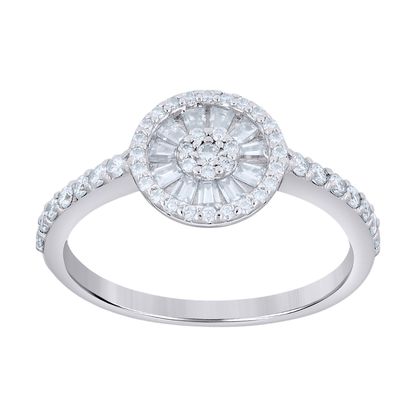 Sterling Silver Womens Baguette Round 0.43ct, 0.40ct Moissanite Round Head Fashion Ring Size 6 – Elegant Jewelry Gift for Birthday, Anniversary, Engagement, Wedding
