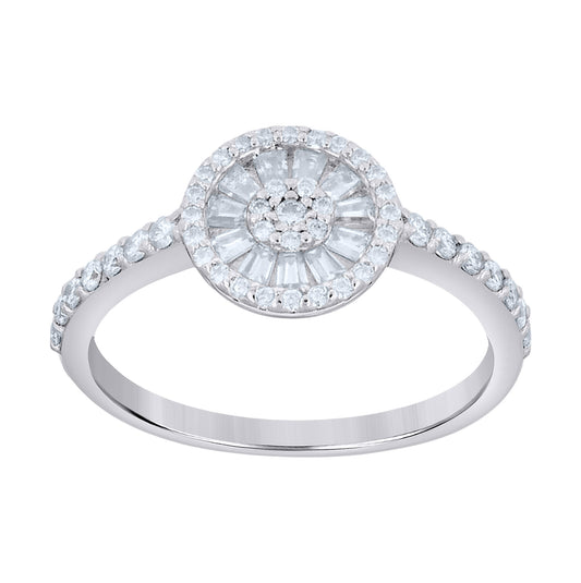 Sterling Silver Womens Baguette Round 0.43ct, 0.40ct Moissanite Round Head Fashion Ring Size 6 – Elegant Jewelry Gift for Birthday, Anniversary, Engagement, Wedding