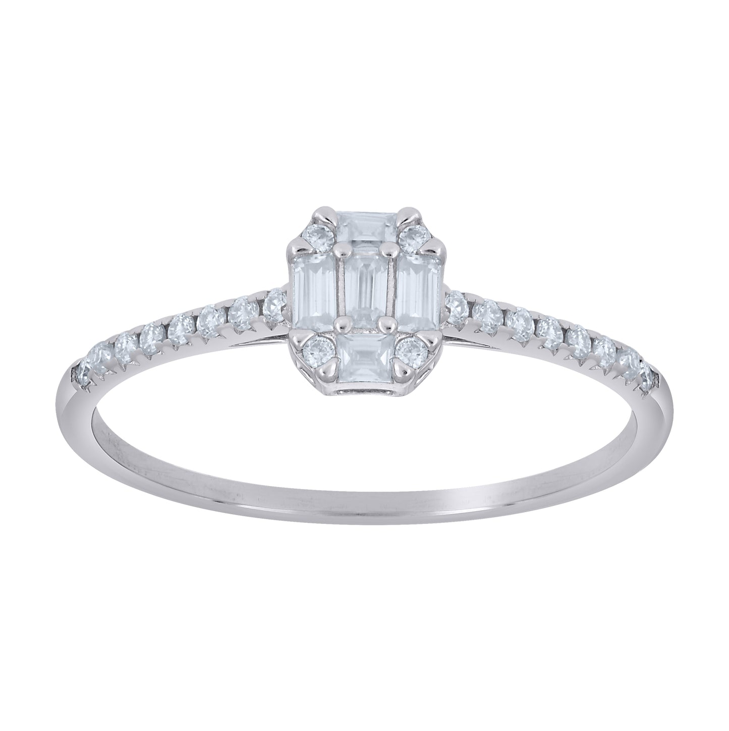 Sterling Silver Womens Baguette Princess-Cut Round  0.20ct, 0.25ct  0.20ct, 0.25ct  Moissanite Engagement Ring Size 5– Elegant Jewelry Gift for Birthday, Anniversary, Engagement, Wedding