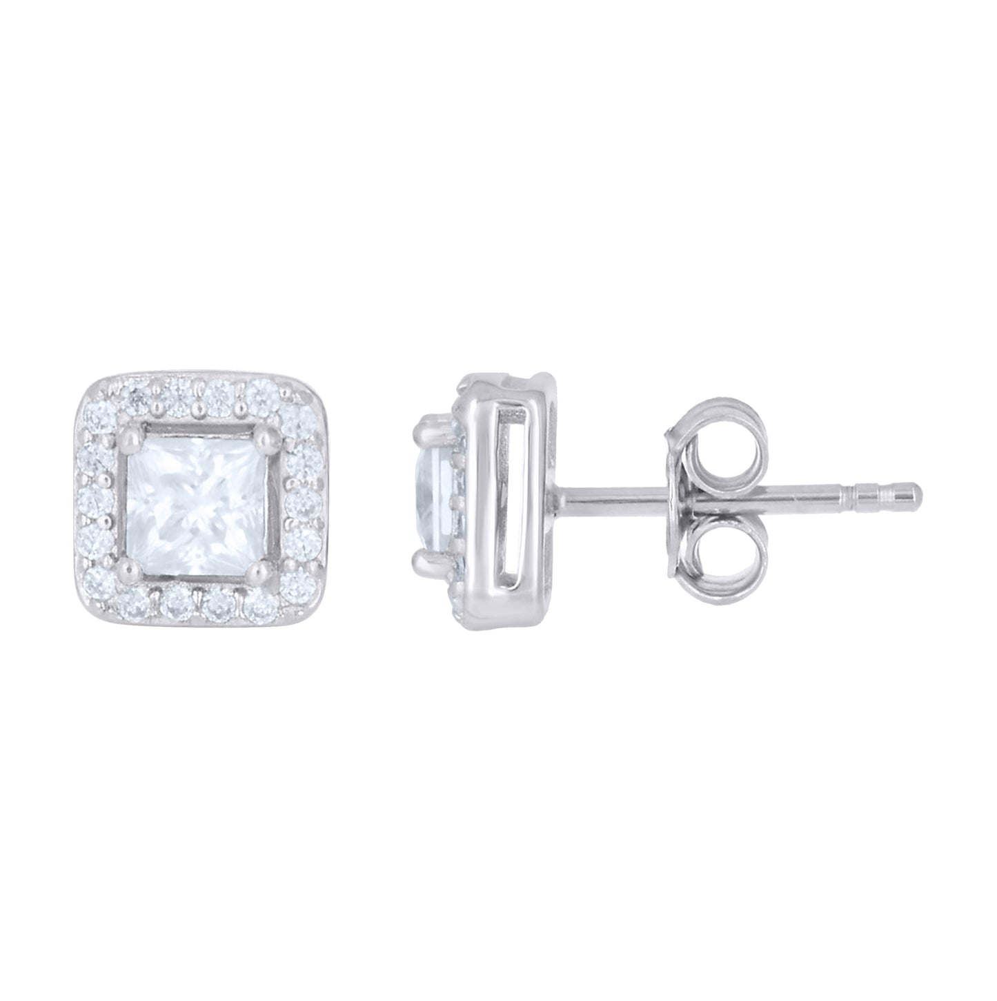 Sterling Silver Unisex Princess-Cut Round  0.22ct, 0.82ct  Moissanite Square Fashion Stud Earrings– Elegant Jewelry Gift for Birthday, Anniversary, Engagement, Wedding