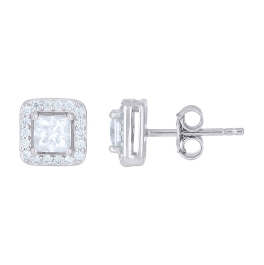 Sterling Silver Unisex Princess-Cut Round  0.22ct, 0.82ct  Moissanite Square Fashion Stud Earrings– Elegant Jewelry Gift for Birthday, Anniversary, Engagement, Wedding