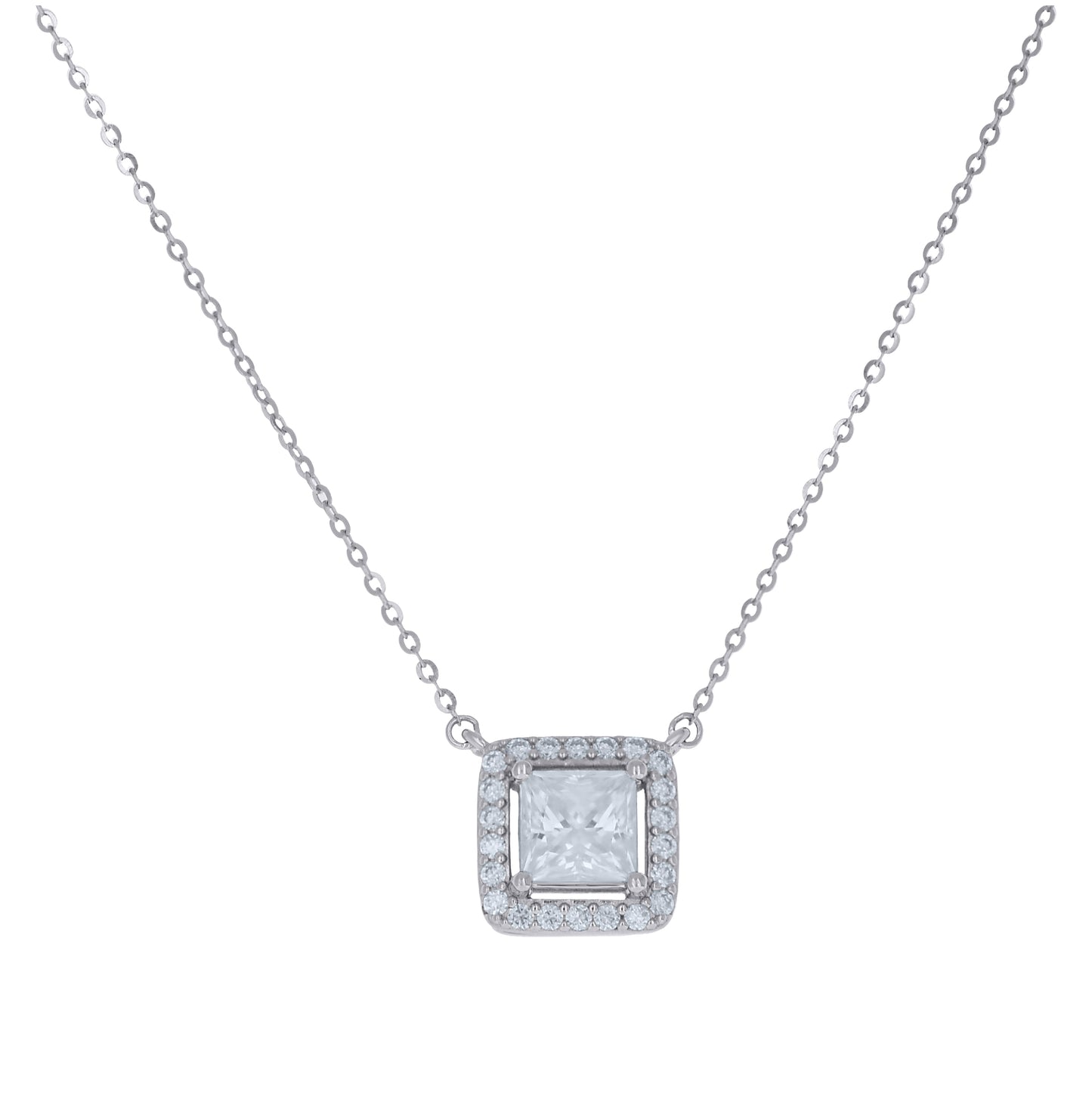Sterling Silver Unisex Princess-Cut Round  0.30ct, 1.21ct Moissanite Square Fashion Necklace 20 Inches– Elegant Jewelry Gift for Birthday, Anniversary, Engagement, Wedding
