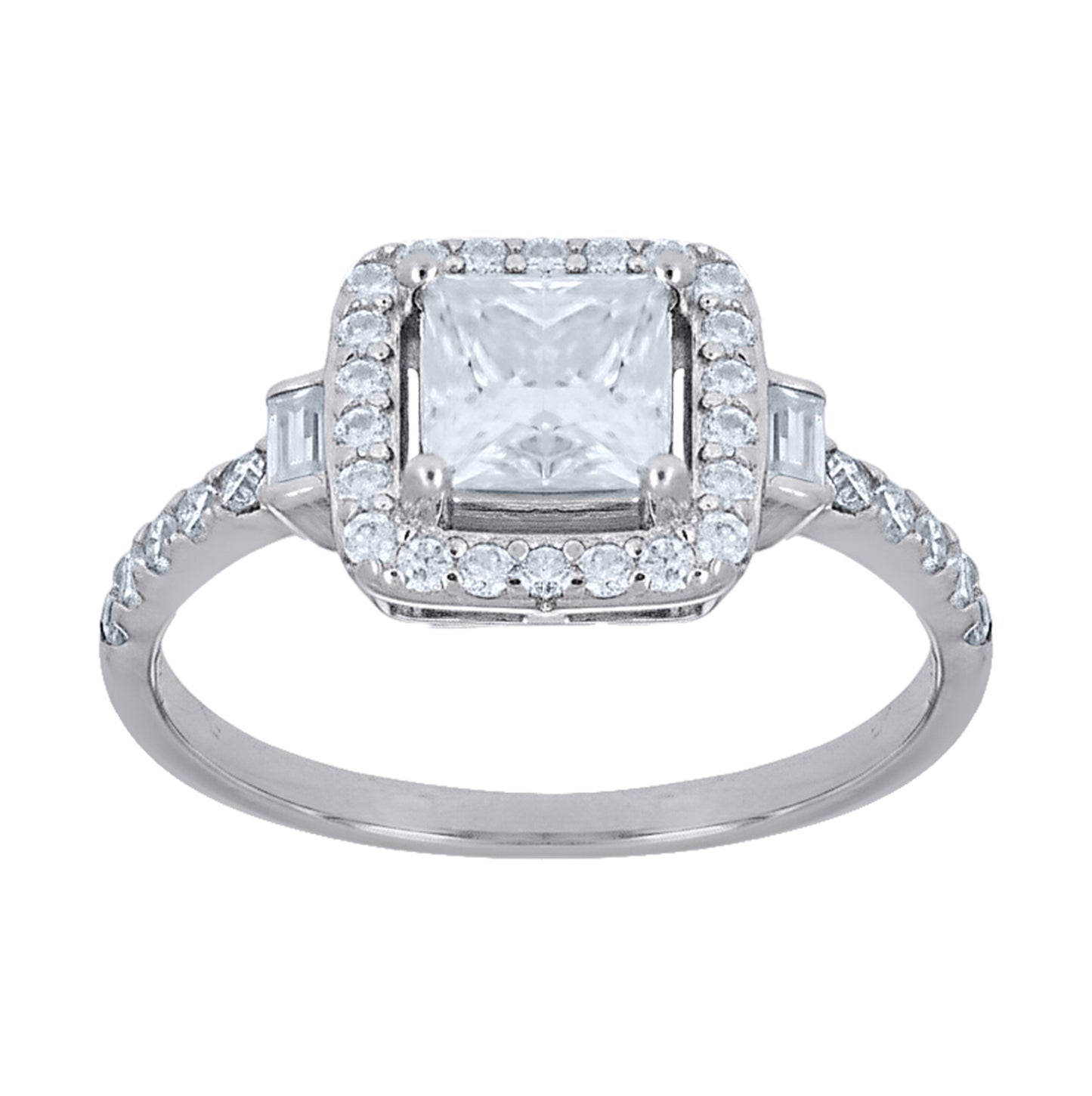 Sterling Silver Womens Baguette Princess-Cut Round  0.54ct, 1.33ct  0.54ct, 1.33ct  Moissanite Square Head Fashion Ring Size 6– Elegant Jewelry Gift for Birthday, Anniversary, Engagement, Wedding