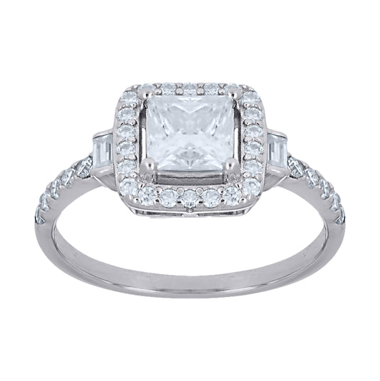 Sterling Silver Womens Baguette Princess-Cut Round  0.54ct, 1.33ct  0.54ct, 1.33ct  Moissanite Square Head Fashion Ring Size 6– Elegant Jewelry Gift for Birthday, Anniversary, Engagement, Wedding