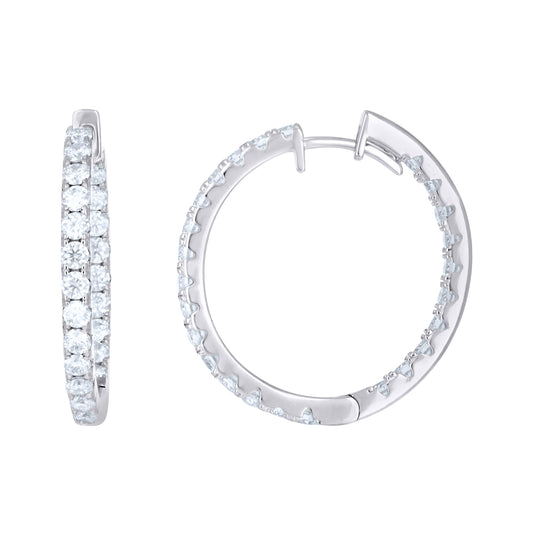 Sterling Silver Womens Moissanite Inside-Out Fashion Hoop Earrings– Elegant Jewelry Gift for Birthday, Anniversary, Engagement, Wedding