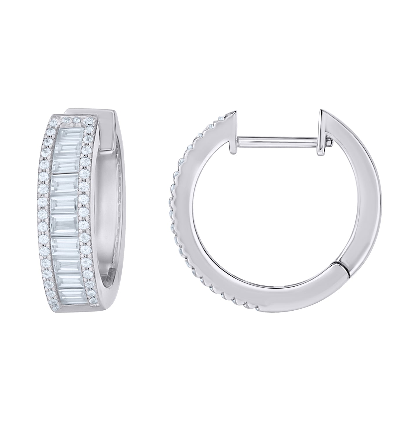 Sterling Silver Womens Baguette Round Moissanite Fashion Hoop Earrings– Elegant Jewelry Gift for Birthday, Anniversary, Engagement, Wedding