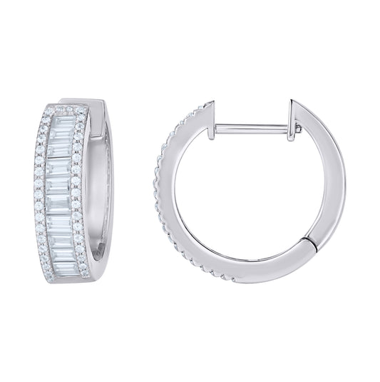 Sterling Silver Womens Baguette Round Moissanite Fashion Hoop Earrings– Elegant Jewelry Gift for Birthday, Anniversary, Engagement, Wedding