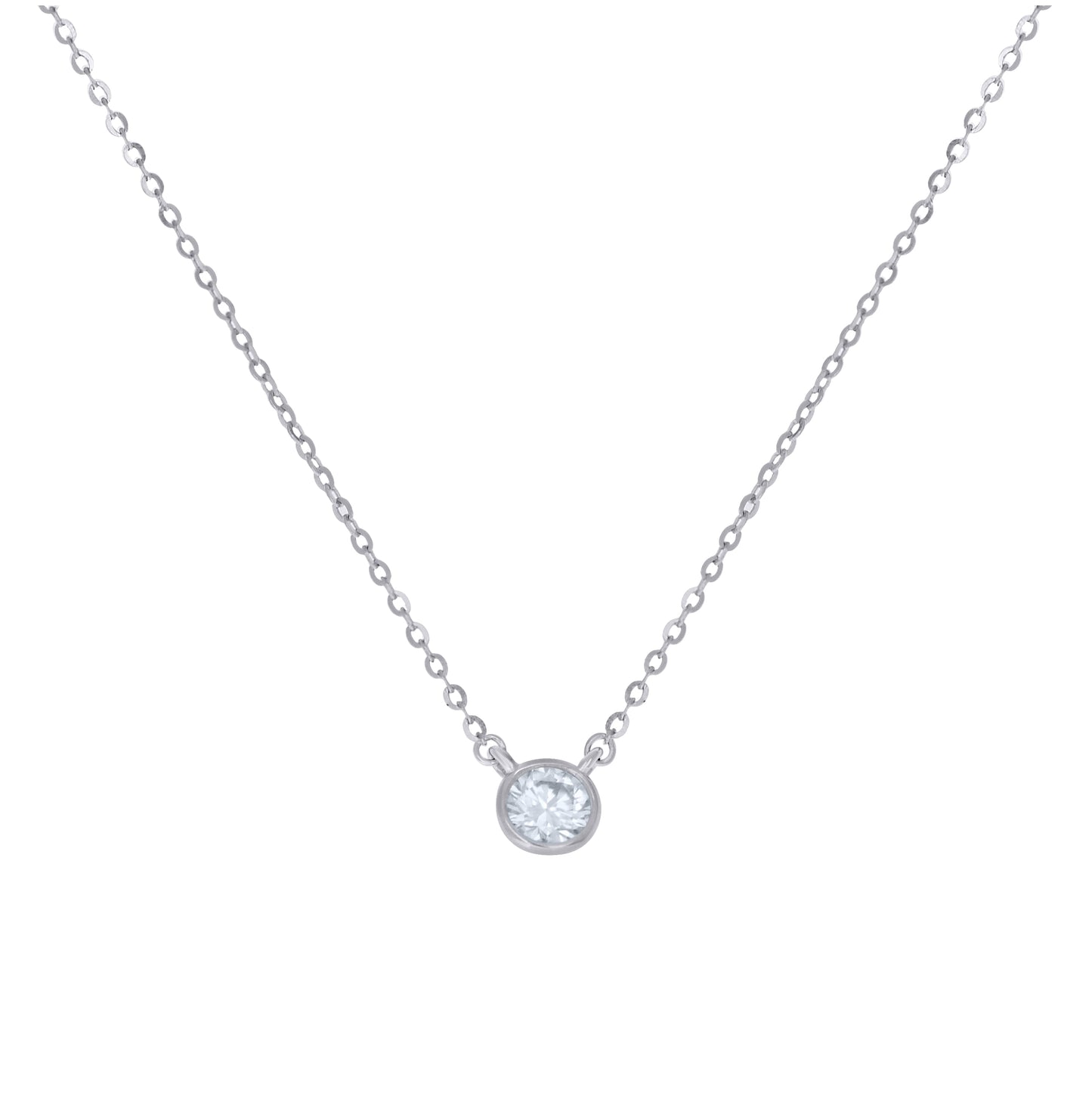 Sterling Silver Womens Moissanite Round Fashion Necklace 18 Inches– Elegant Jewelry Gift for Birthday, Anniversary, Engagement, Wedding