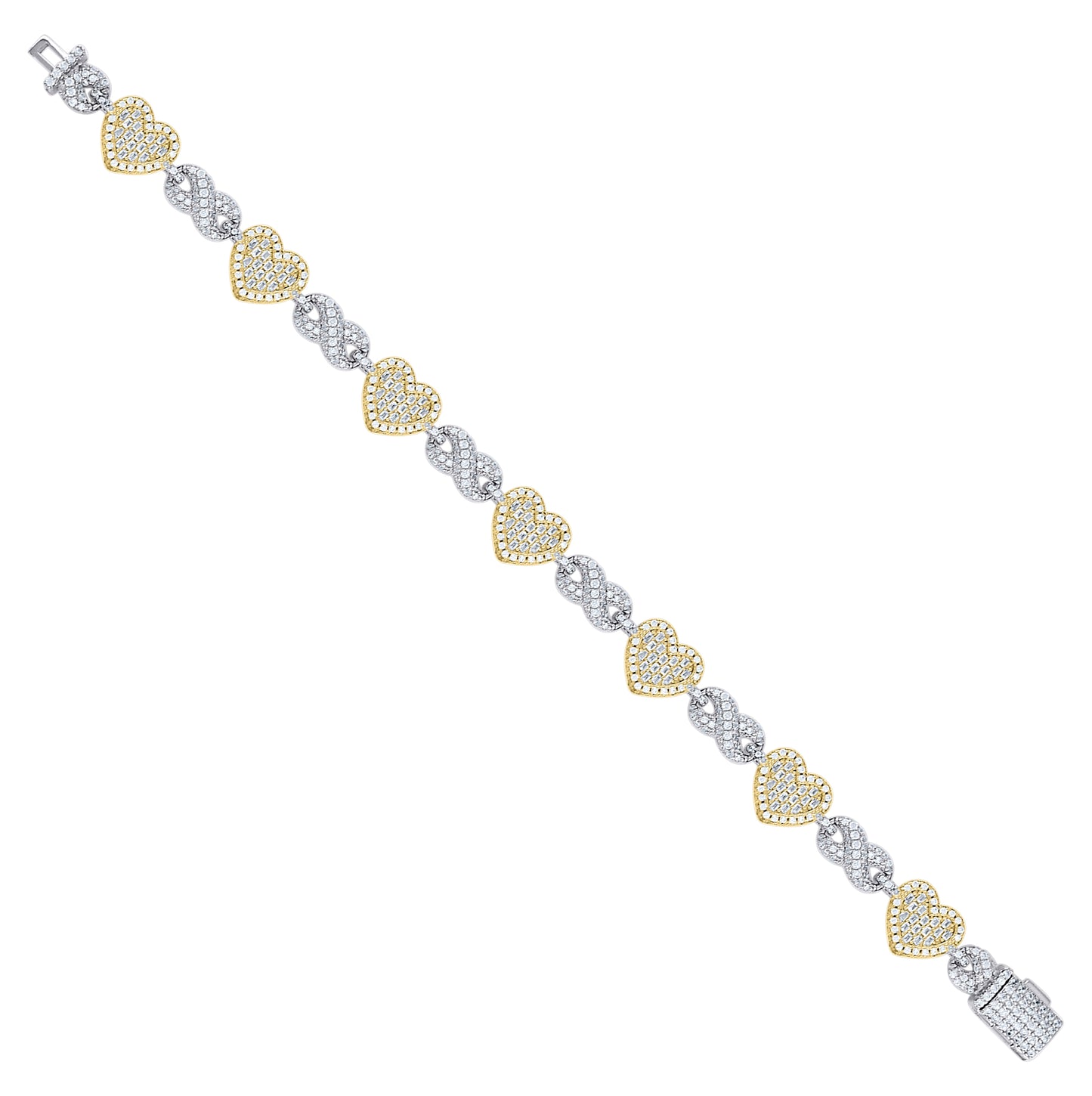 Sterling Silver Yellow-tone Womens Baguette Round Cubic-Zirconia Hearts & Infinity Love Bracelet 7.5 Inches– Elegant Jewelry Gift for Birthday, Anniversary, Engagement, Wedding