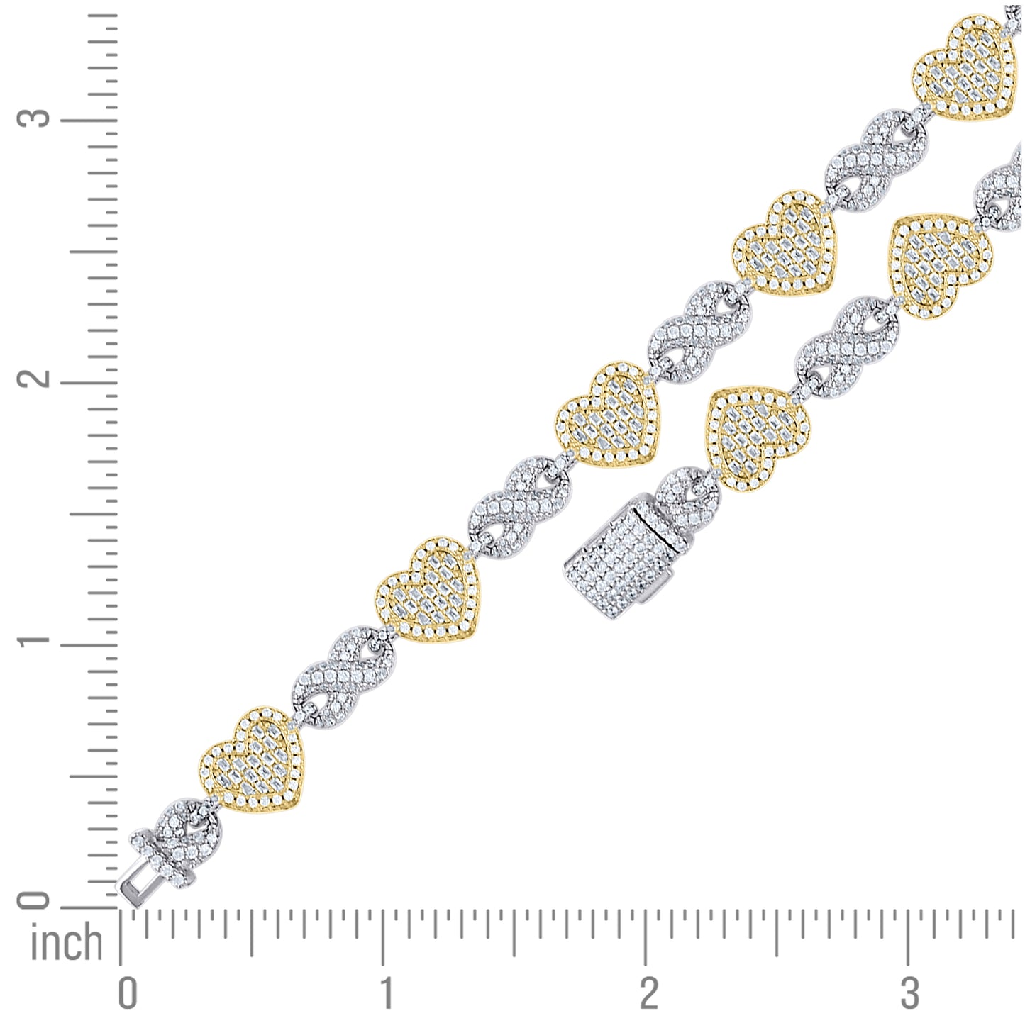 Sterling Silver Yellow-tone Womens Baguette Round Cubic-Zirconia Hearts & Infinity Love Bracelet 7.5 Inches– Elegant Jewelry Gift for Birthday, Anniversary, Engagement, Wedding