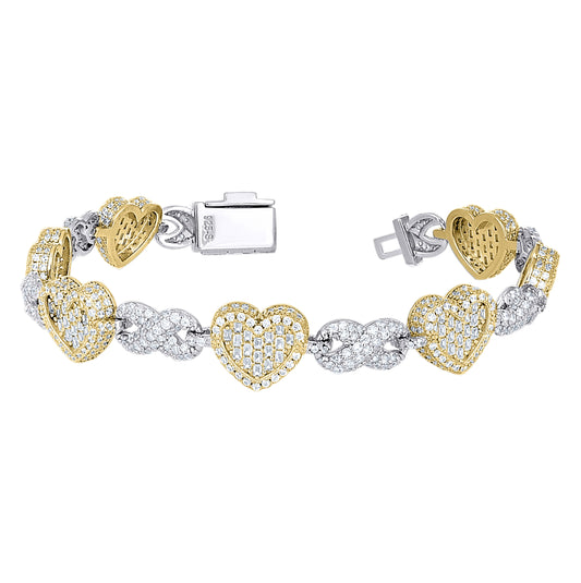 Sterling Silver Yellow-tone Womens Baguette Round Cubic-Zirconia Hearts & Infinity Love Bracelet 7.5 Inches– Elegant Jewelry Gift for Birthday, Anniversary, Engagement, Wedding