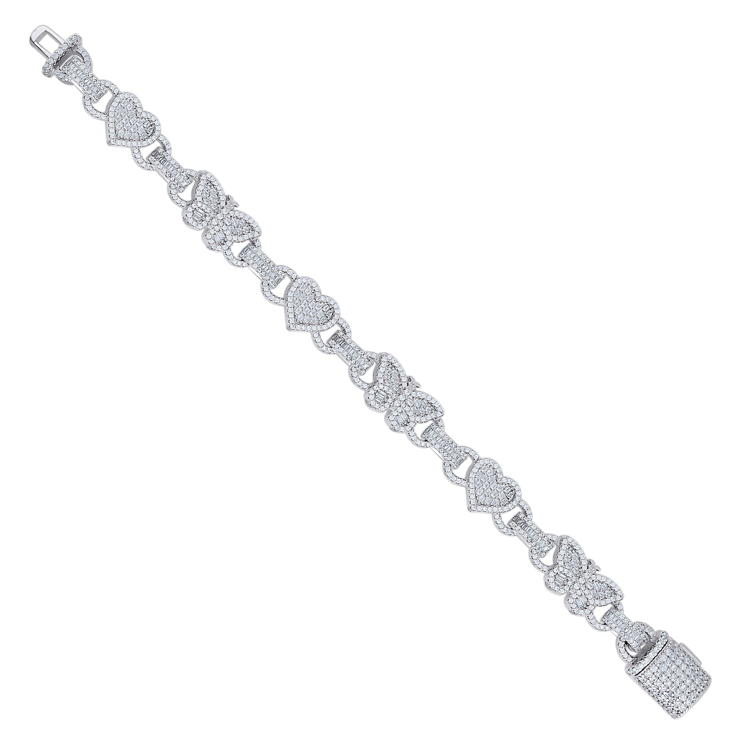 Sterling Silver Yellow-tone Womens Baguette Round Cubic-Zirconia Hearts & Butterfly Love Bracelet 7.5 Inches– Elegant Jewelry Gift for Birthday, Anniversary, Engagement, Wedding