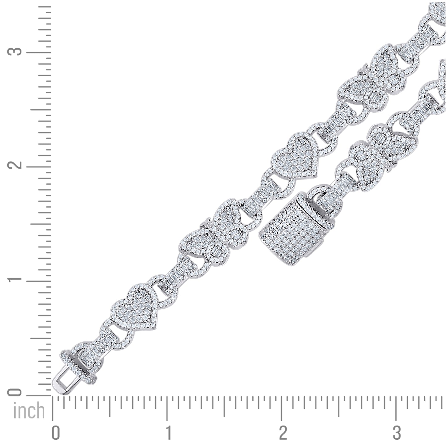 Sterling Silver Yellow-tone Womens Baguette Round Cubic-Zirconia Hearts & Butterfly Love Bracelet 7.5 Inches– Elegant Jewelry Gift for Birthday, Anniversary, Engagement, Wedding