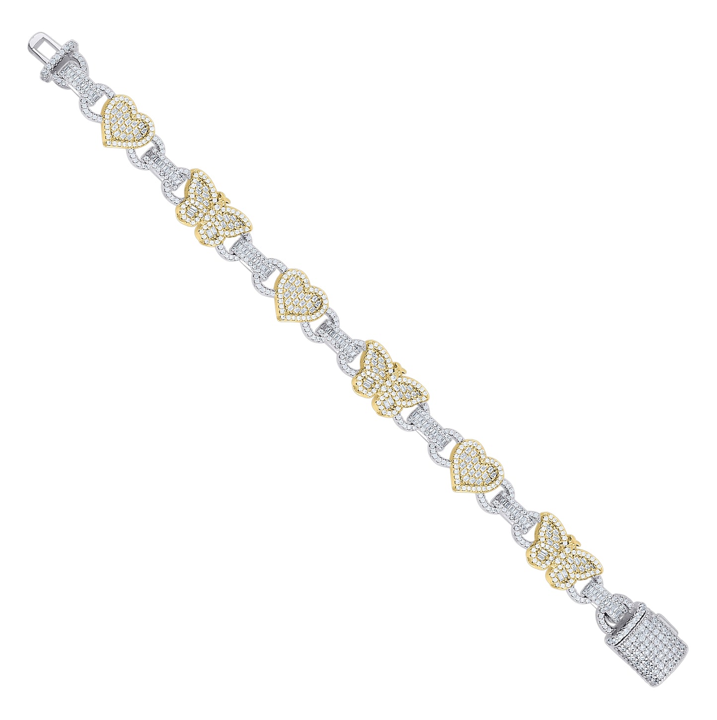 Sterling Silver Yellow-tone Womens Baguette Round Cubic-Zirconia Hearts & Butterfly Love Bracelet 7.5 Inches– Elegant Jewelry Gift for Birthday, Anniversary, Engagement, Wedding