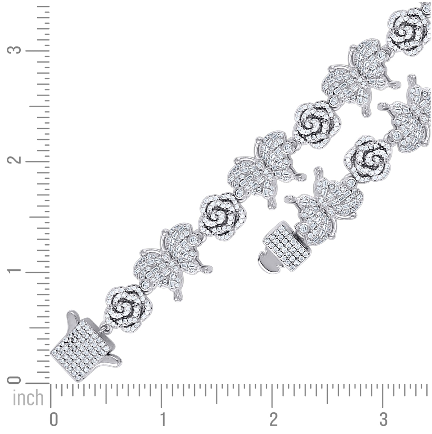 Sterling Silver Yellow-tone Womens Baguette Round Cubic-Zirconia Flower & Butterfly Bracelet 7.5 Inches– Elegant Jewelry Gift for Birthday, Anniversary, Engagement, Wedding