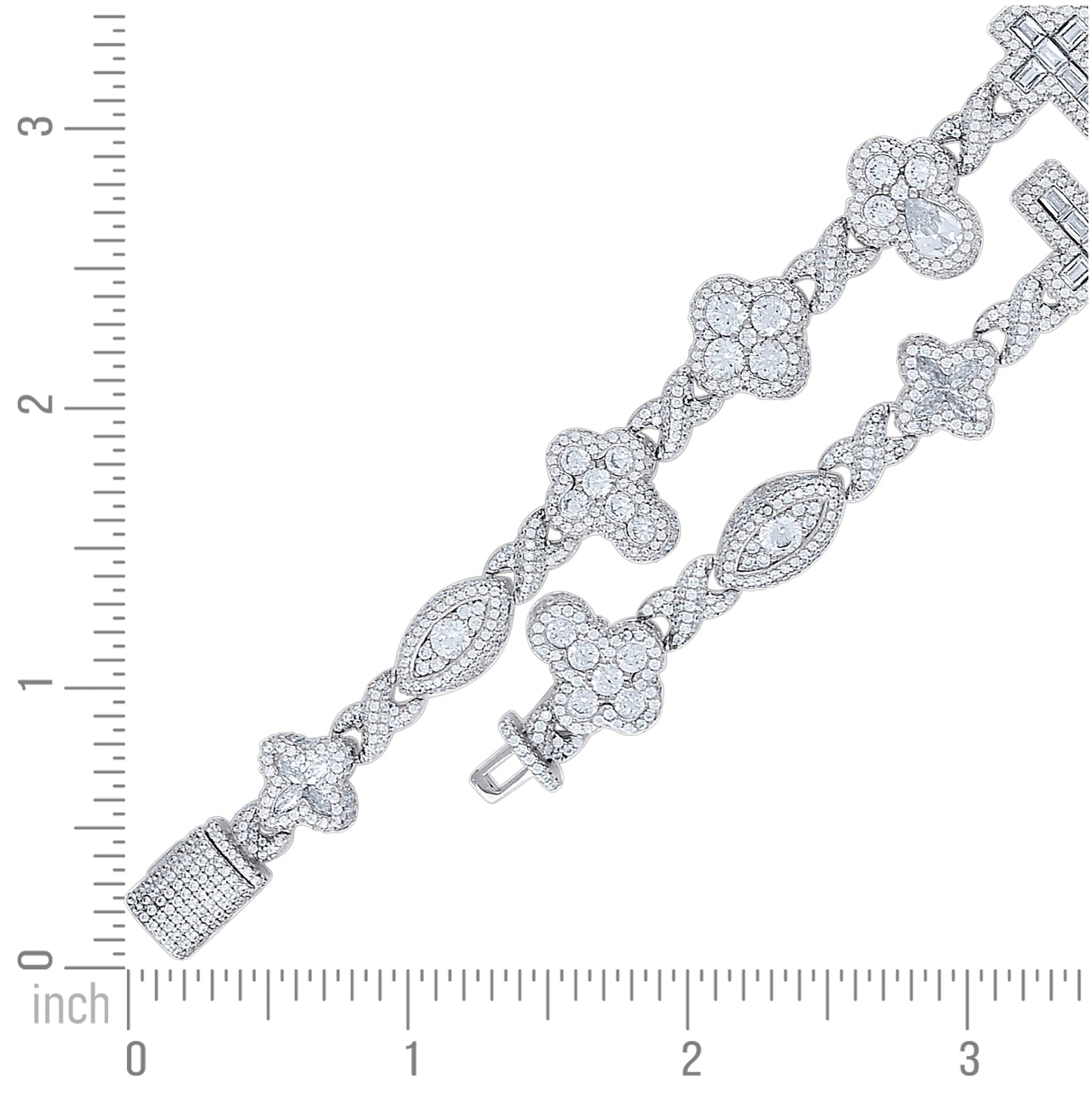 Sterling Silver Womens Baguette/Pear Round Cubic-Zirconia Crosses Religious Bracelet 7.5 Inches– Elegant Jewelry Gift for Birthday, Anniversary, Engagement, Wedding