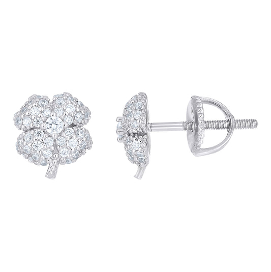 Sterling Silver Womens Cubic-Zirconia Flower Fashion Stud Earrings– Elegant Jewelry Gift for Birthday, Anniversary, Engagement, Wedding