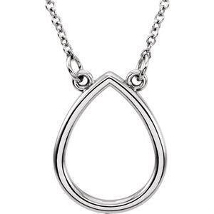 14K White Gold 15.3 X 12 Mm 16 1/2 In Polished Teardrop Necklace