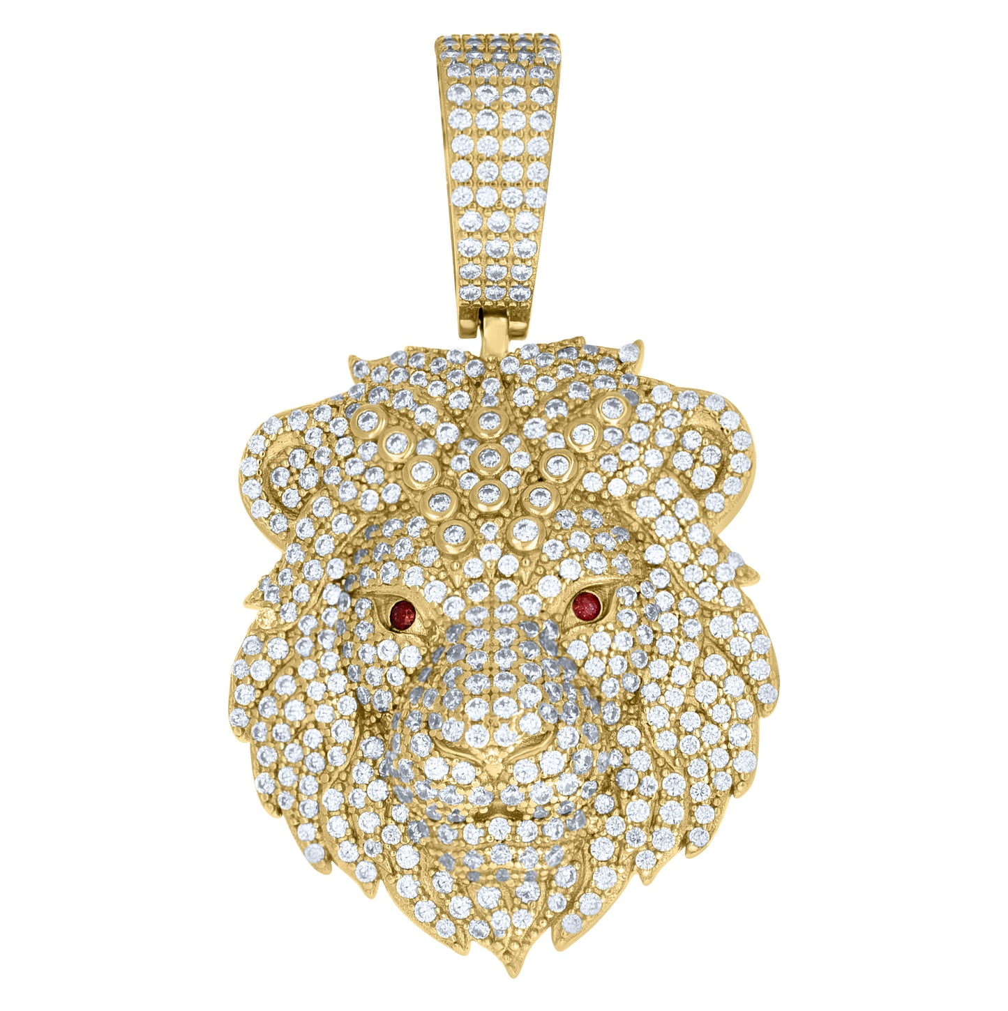 Sterling Silver Yellow-tone Mens White Red Cubic-Zirconia Leo/Lion Head Zodiac Sign/Wildlife Charm Pendant – Elegant Jewelry Gift for Birthday, Anniversary, Engagement, Wedding