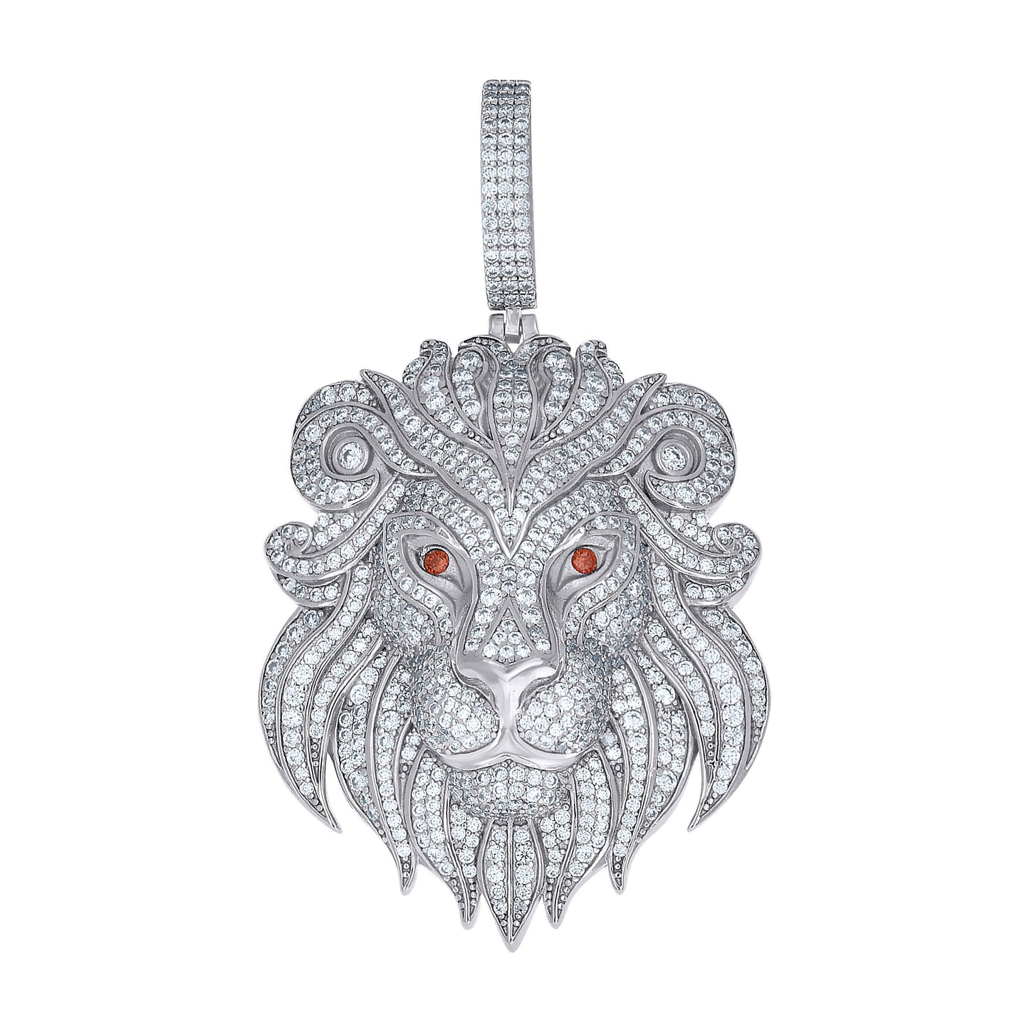 Sterling Silver Mens White Red Cubic-Zirconia Leo/Lion Head Zodiac Sign/Wildlife Charm Pendant – Elegant Jewelry Gift for Birthday, Anniversary, Engagement, Wedding