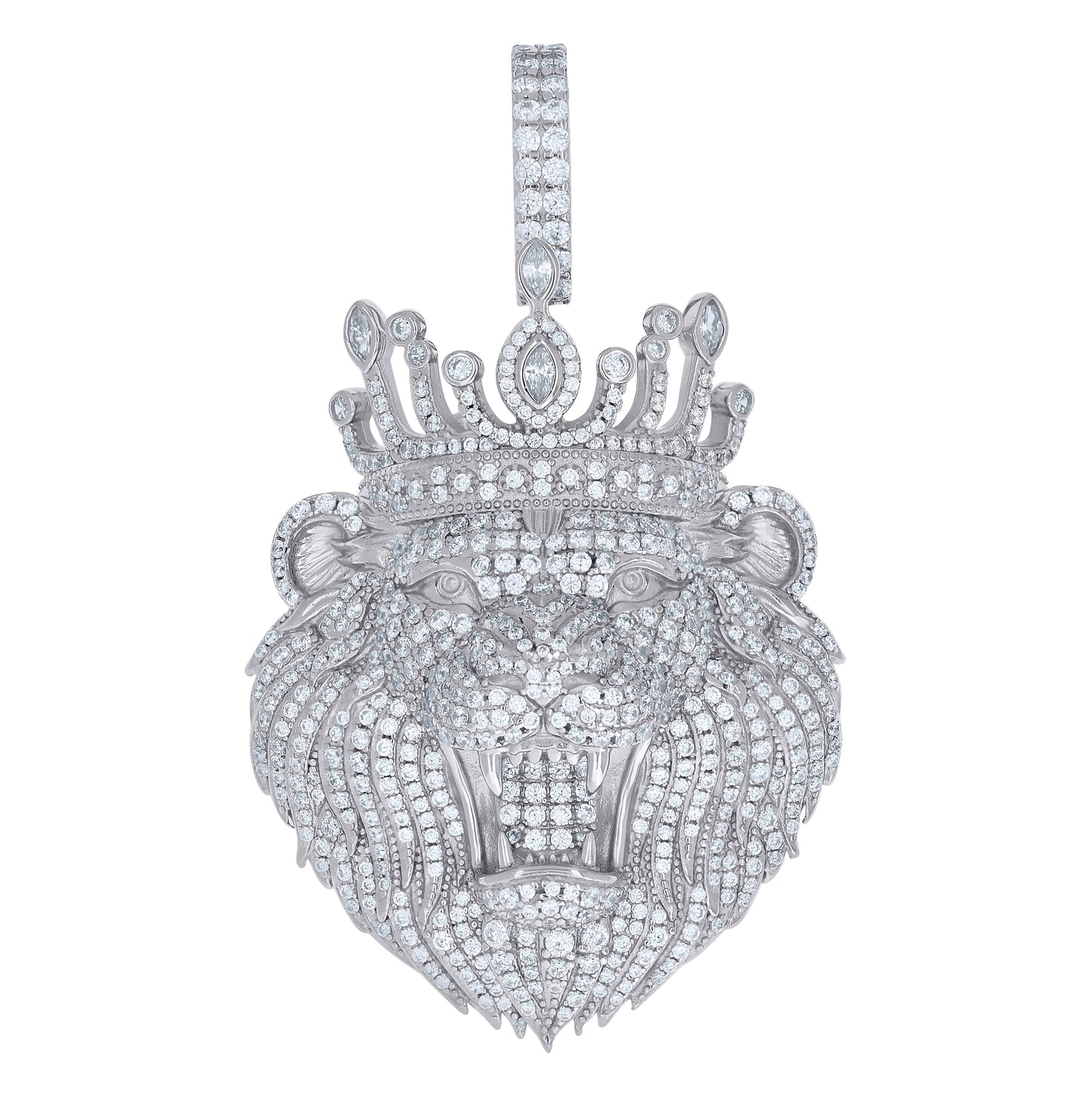Sterling Silver Mens Round Marquise Cubic-Zirconia Leo/Lion Head Zodiac Sign/Wildlife Pendant – Elegant Jewelry Gift for Birthday, Anniversary, Engagement, Wedding