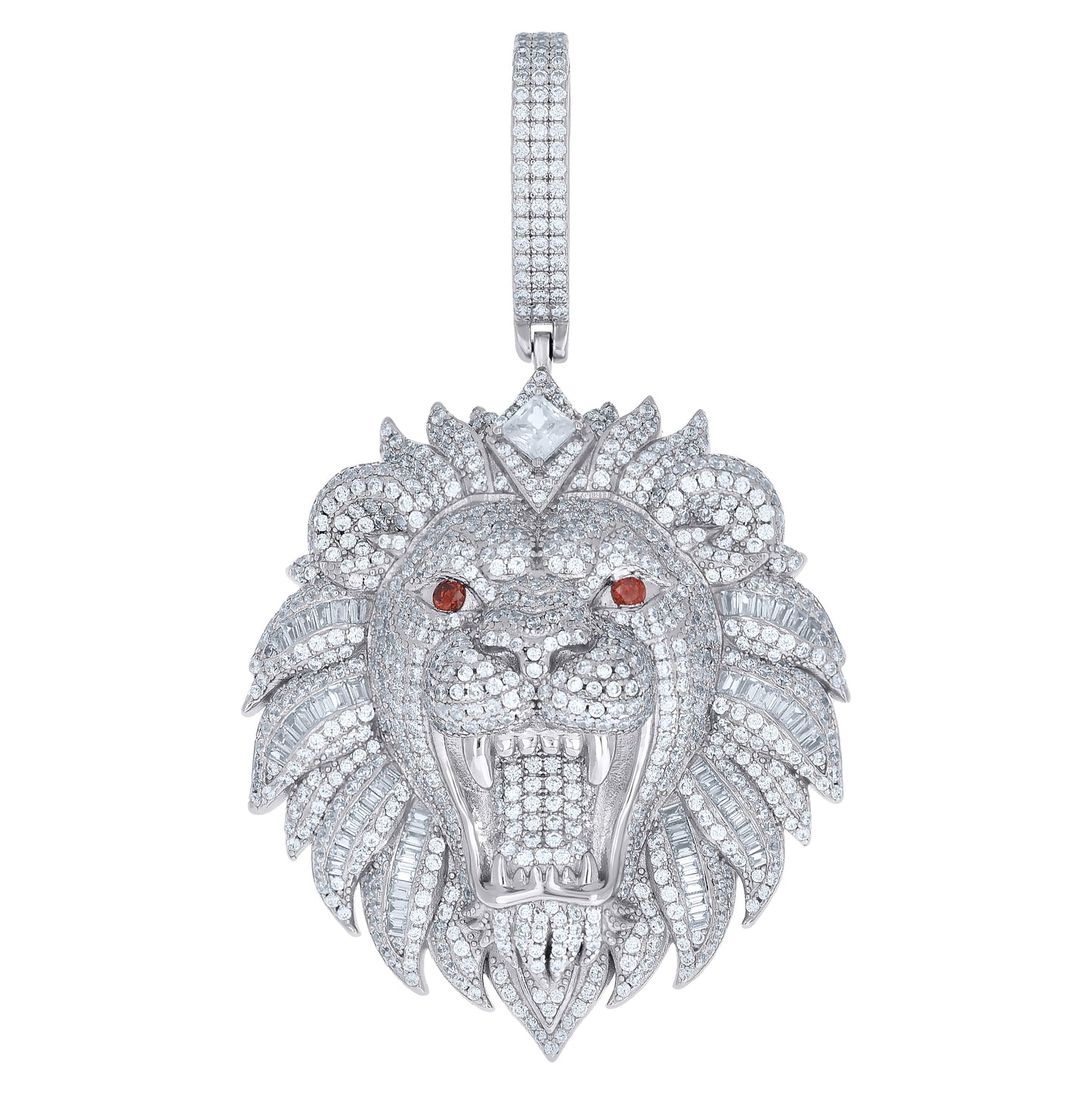 Sterling Silver Mens White Red Cubic-Zirconia Leo/Lion Head Zodiac Sign/Wildlife Charm Pendant – Elegant Jewelry Gift for Birthday, Anniversary, Engagement, Wedding