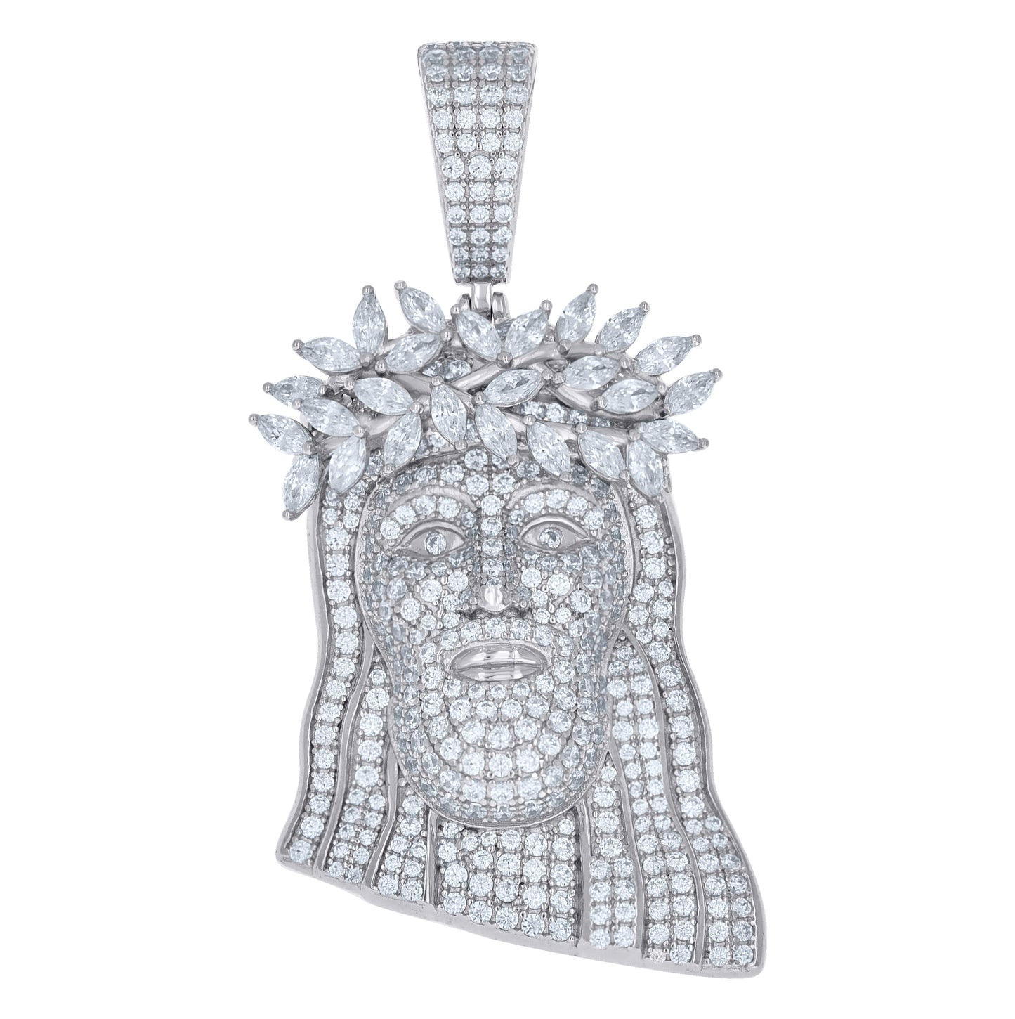 Sterling Silver Mens Round Marquise Cubic-Zirconia Jesus Religious Charm Pendant – Elegant Jewelry Gift for Birthday, Anniversary, Engagement, Wedding