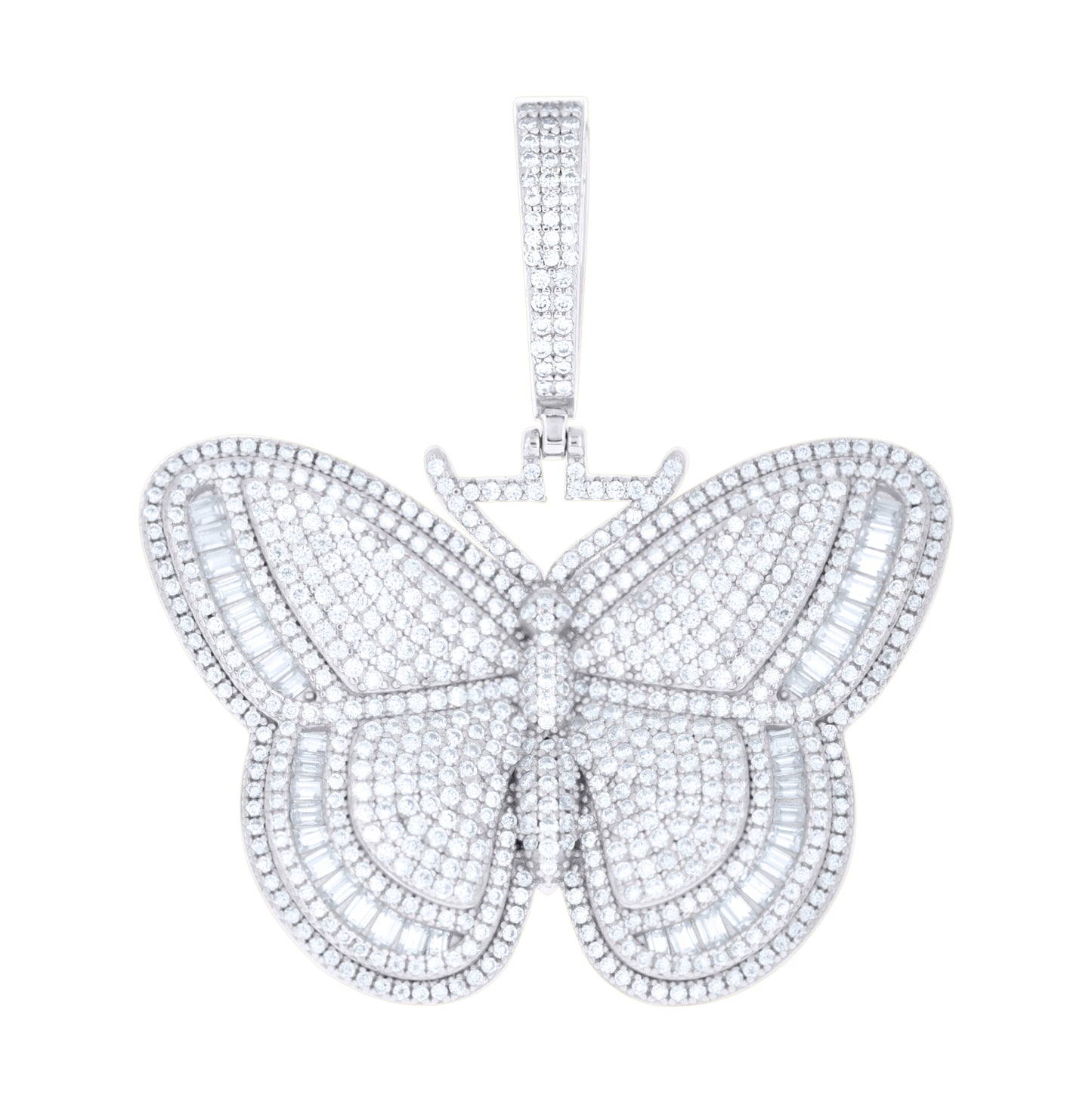 Sterling Silver Yellow-tone Womens Round Baguette Cubic-Zirconia Butterfly Fashion Pendant – Elegant Jewelry Gift for Birthday, Anniversary, Engagement, Wedding