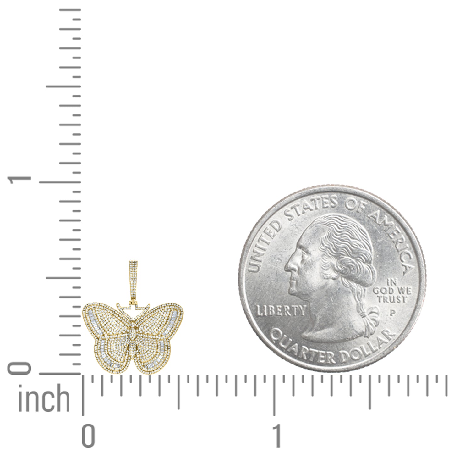 Sterling Silver Yellow-tone Womens Round Baguette Cubic-Zirconia Butterfly Fashion Pendant – Elegant Jewelry Gift for Birthday, Anniversary, Engagement, Wedding
