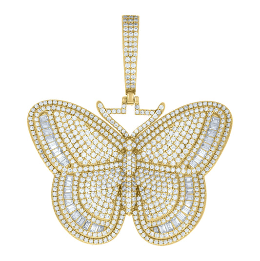 Sterling Silver Yellow-tone Womens Round Baguette Cubic-Zirconia Butterfly Fashion Pendant – Elegant Jewelry Gift for Birthday, Anniversary, Engagement, Wedding