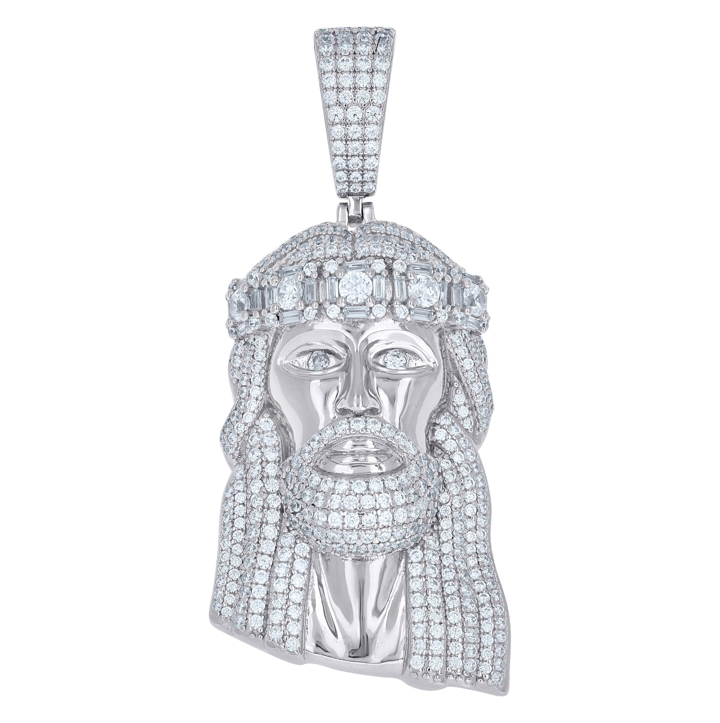 Sterling Silver Mens Round Baguette Cubic-Zirconia Jesus Religious Charm Pendant – Elegant Jewelry Gift for Birthday, Anniversary, Engagement, Wedding