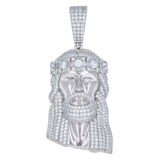 Sterling Silver Mens Round Baguette Cubic-Zirconia Jesus Religious Charm Pendant – Elegant Jewelry Gift for Birthday, Anniversary, Engagement, Wedding