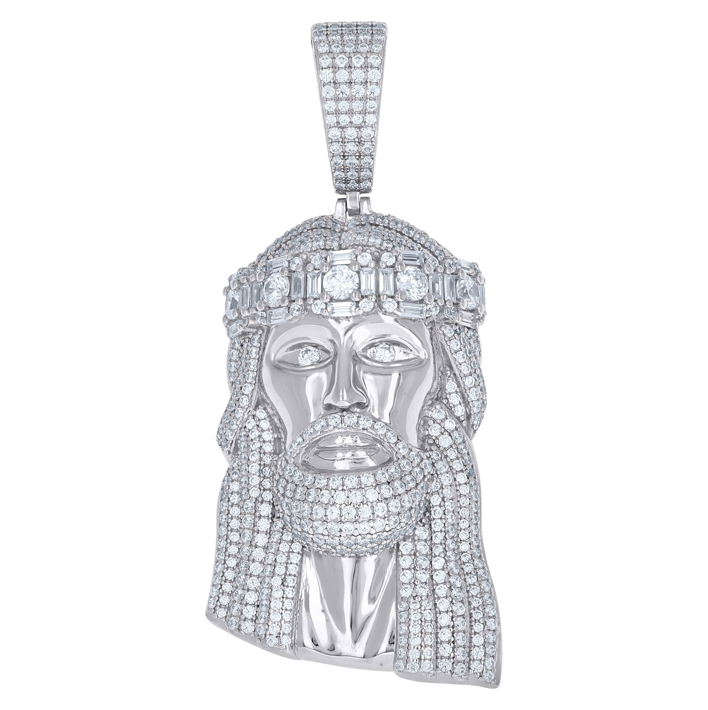 Sterling Silver Mens Round Baguette Cubic-Zirconia Jesus Religious Charm Pendant – Elegant Jewelry Gift for Birthday, Anniversary, Engagement, Wedding