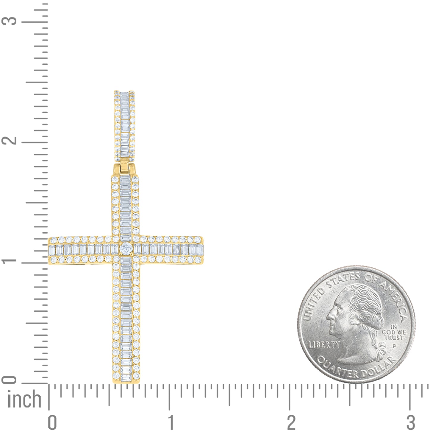 Sterling Silver Yellow-tone Mens Round Baguette Cubic-Zirconia Cross Religious Charm Pendant – Elegant Jewelry Gift for Birthday, Anniversary, Engagement, Wedding