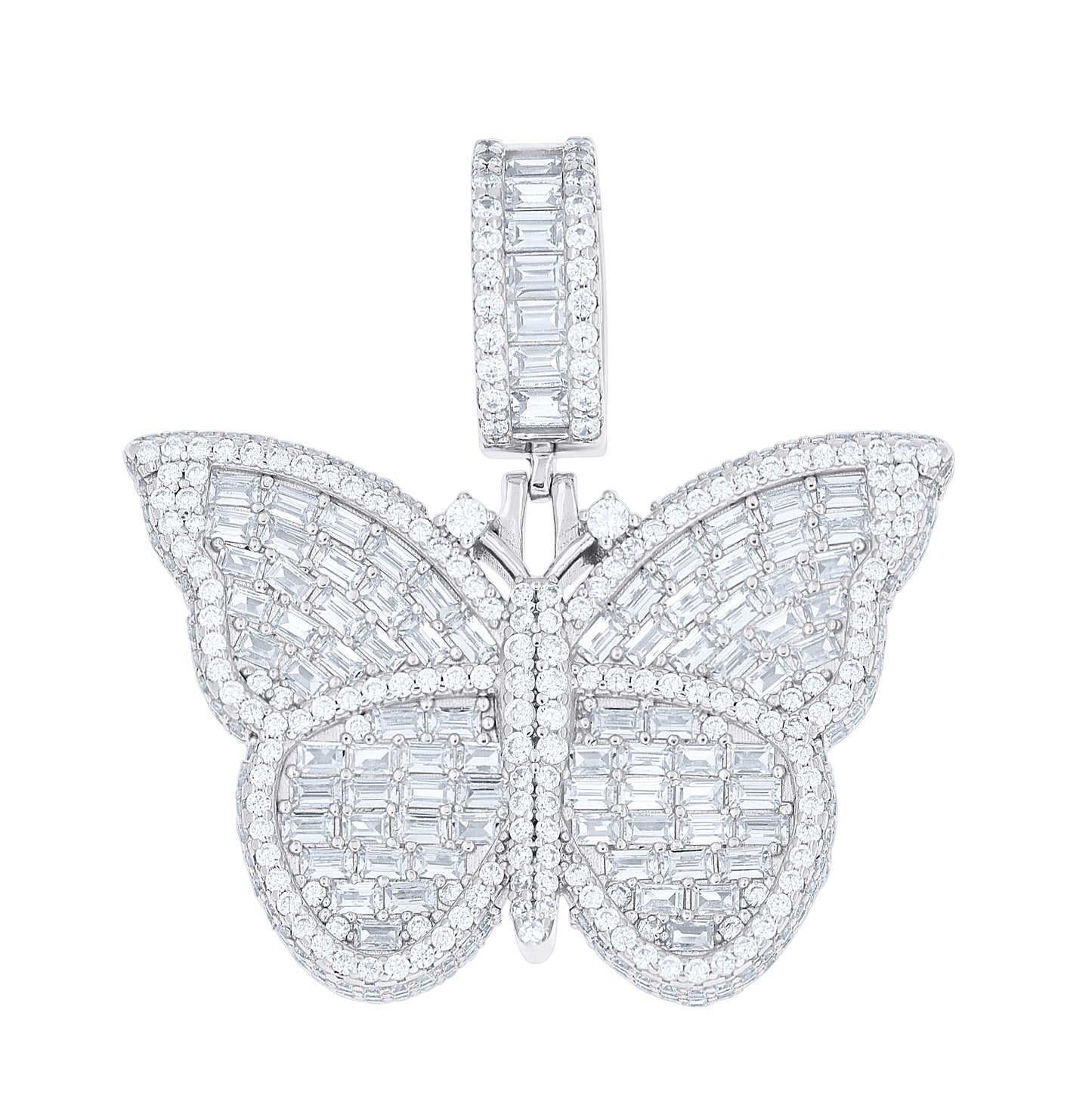 Sterling Silver Yellow-tone Womens Round Baguette Cubic-Zirconia Butterfly Fashion Pendant – Elegant Jewelry Gift for Birthday, Anniversary, Engagement, Wedding