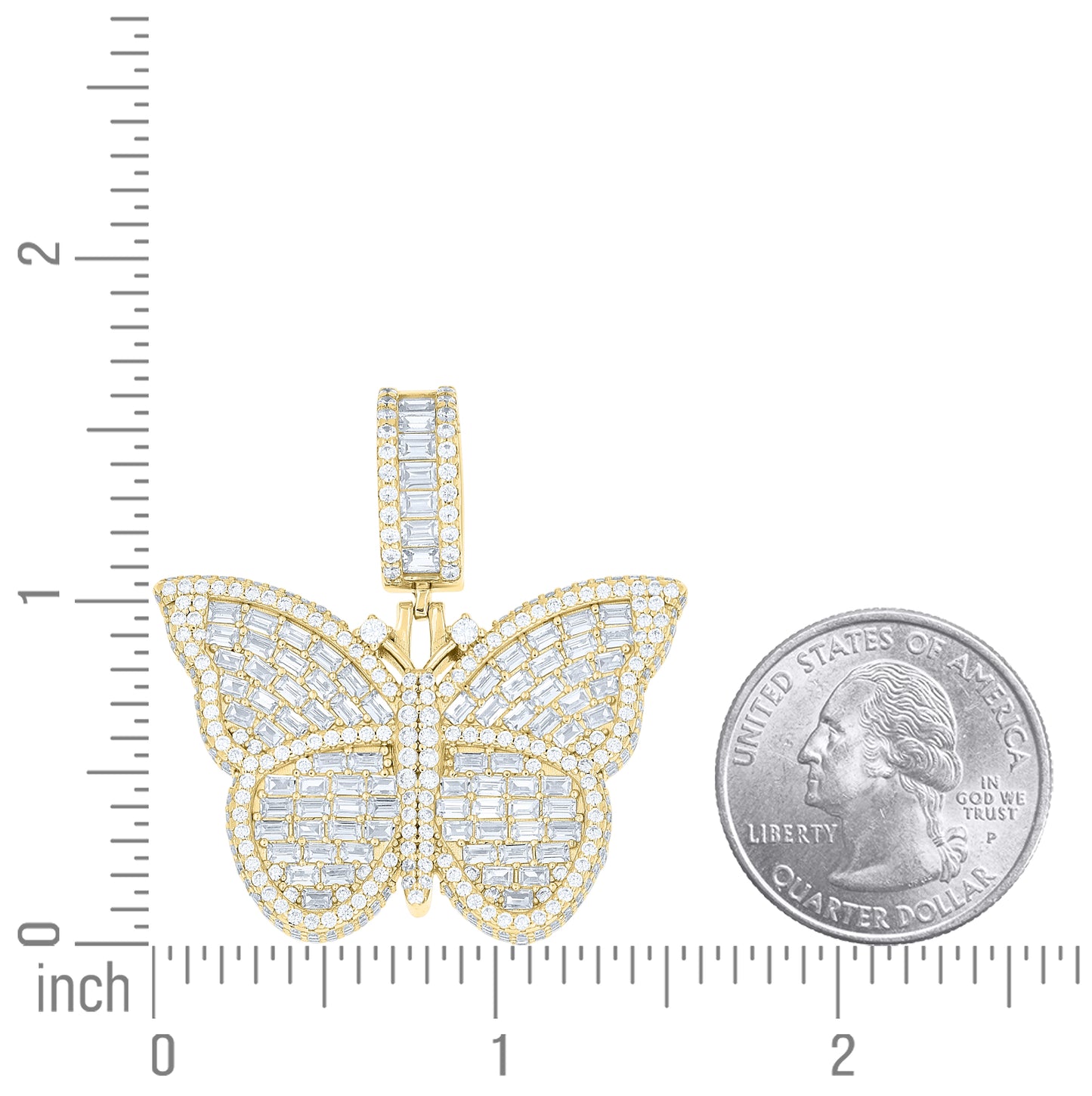 Sterling Silver Yellow-tone Womens Round Baguette Cubic-Zirconia Butterfly Fashion Pendant – Elegant Jewelry Gift for Birthday, Anniversary, Engagement, Wedding