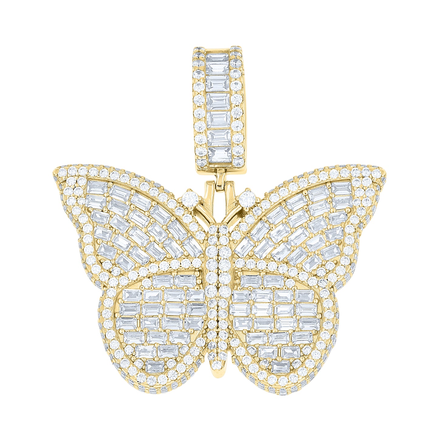 Sterling Silver Yellow-tone Womens Round Baguette Cubic-Zirconia Butterfly Fashion Pendant – Elegant Jewelry Gift for Birthday, Anniversary, Engagement, Wedding