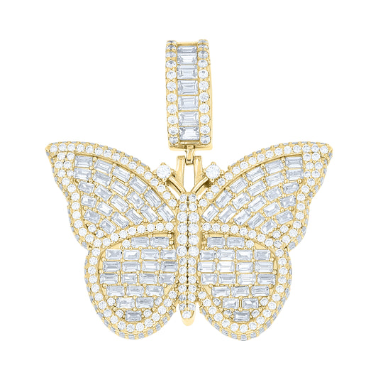 Sterling Silver Yellow-tone Womens Round Baguette Cubic-Zirconia Butterfly Fashion Pendant – Elegant Jewelry Gift for Birthday, Anniversary, Engagement, Wedding