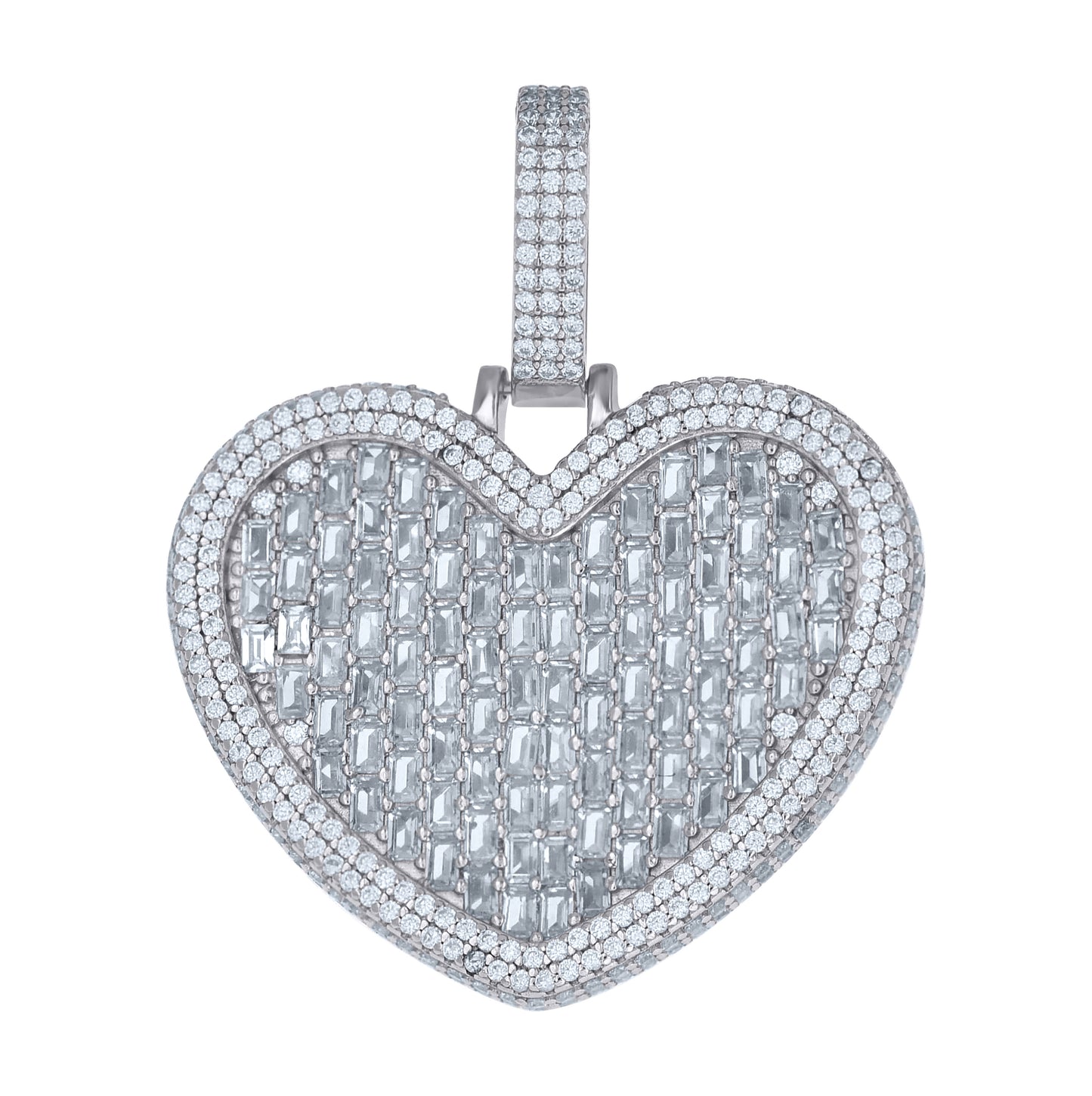 Sterling Silver Womens Round Baguette Cubic-Zirconia Heart Charm Pendant – Elegant Jewelry Gift for Birthday, Anniversary, Engagement, Wedding
