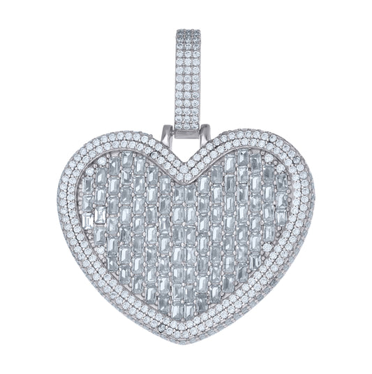 Sterling Silver Womens Round Baguette Cubic-Zirconia Heart Charm Pendant – Elegant Jewelry Gift for Birthday, Anniversary, Engagement, Wedding