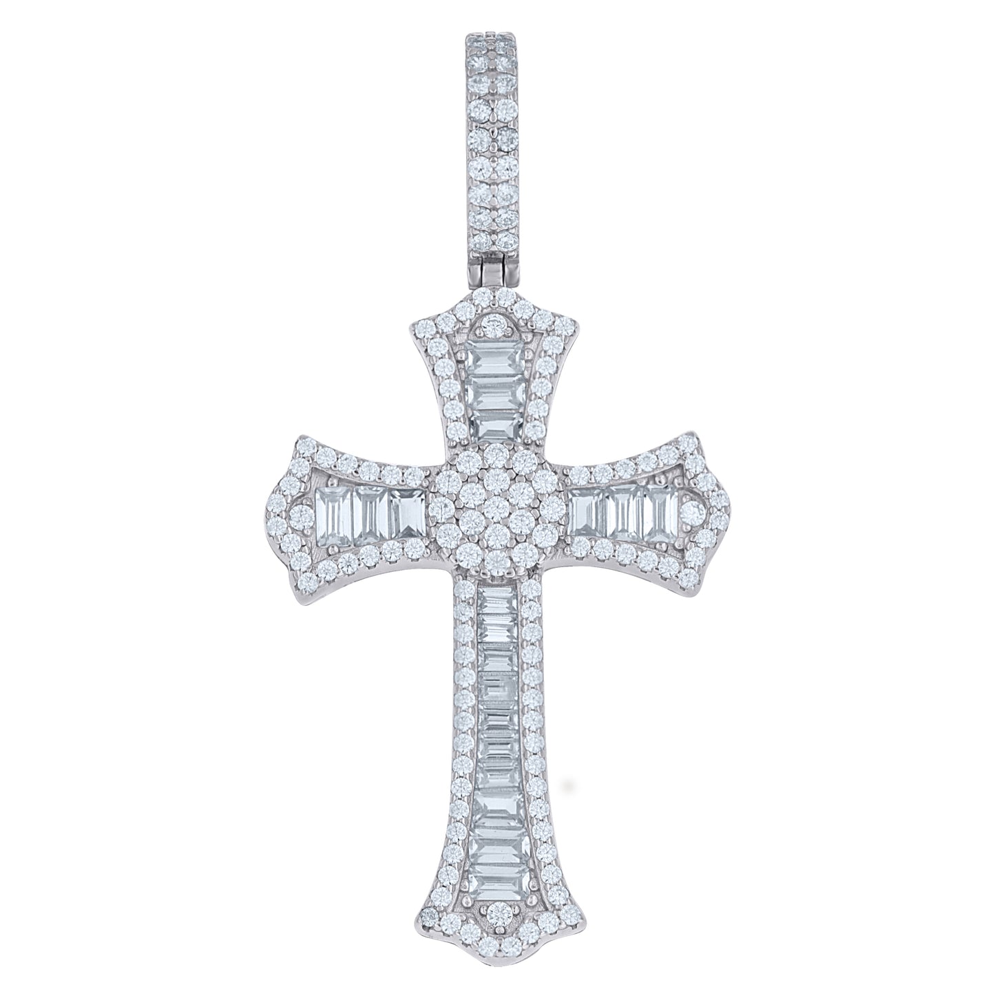 Sterling Silver Yellow-tone Mens Round Baguette Cubic-Zirconia Cross Religious Charm Pendant – Elegant Jewelry Gift for Birthday, Anniversary, Engagement, Wedding