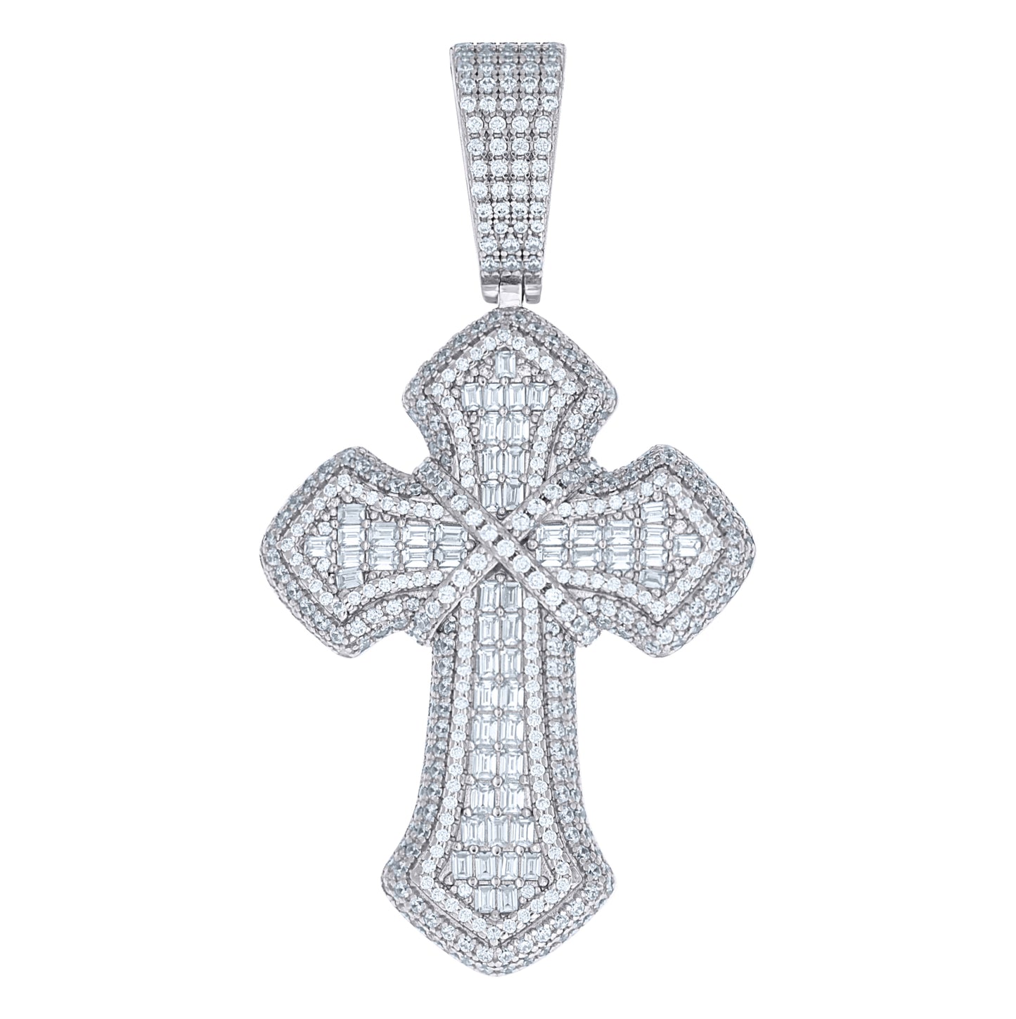Sterling Silver Yellow-tone Mens Round Baguette Cubic-Zirconia Cross Religious Charm Pendant – Elegant Jewelry Gift for Birthday, Anniversary, Engagement, Wedding