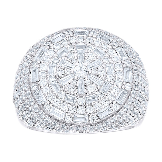 Sterling Silver Mens Baguette Round Cubic-Zirconia Round Head Cluster Fashion Ring Size 10 – Elegant Jewelry Gift for Birthday, Anniversary, Engagement, Wedding