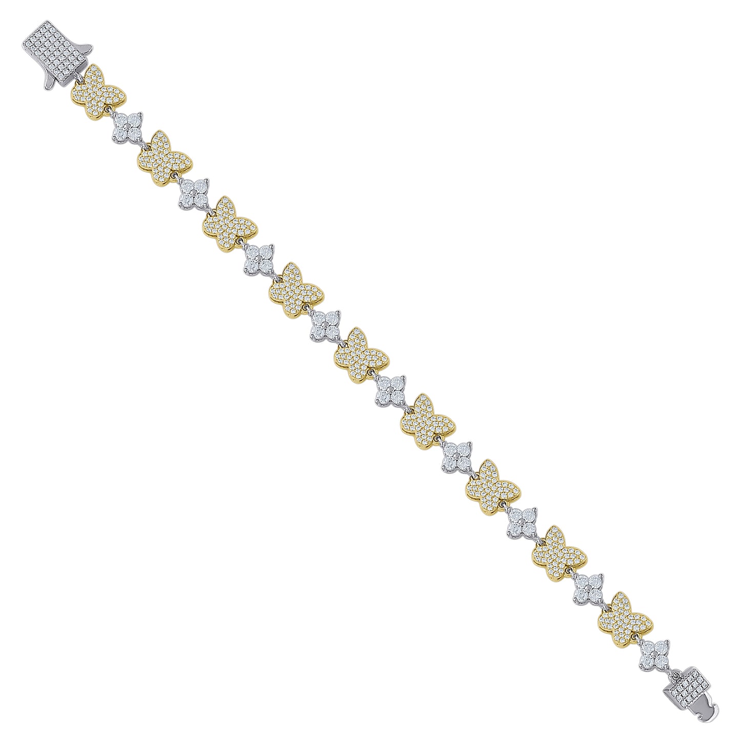 Sterling Silver Yellow-tone Womens Cubic-Zirconia Butterfly Fashion Link Bracelet 7 Inches– Elegant Jewelry Gift for Birthday, Anniversary, Engagement, Wedding
