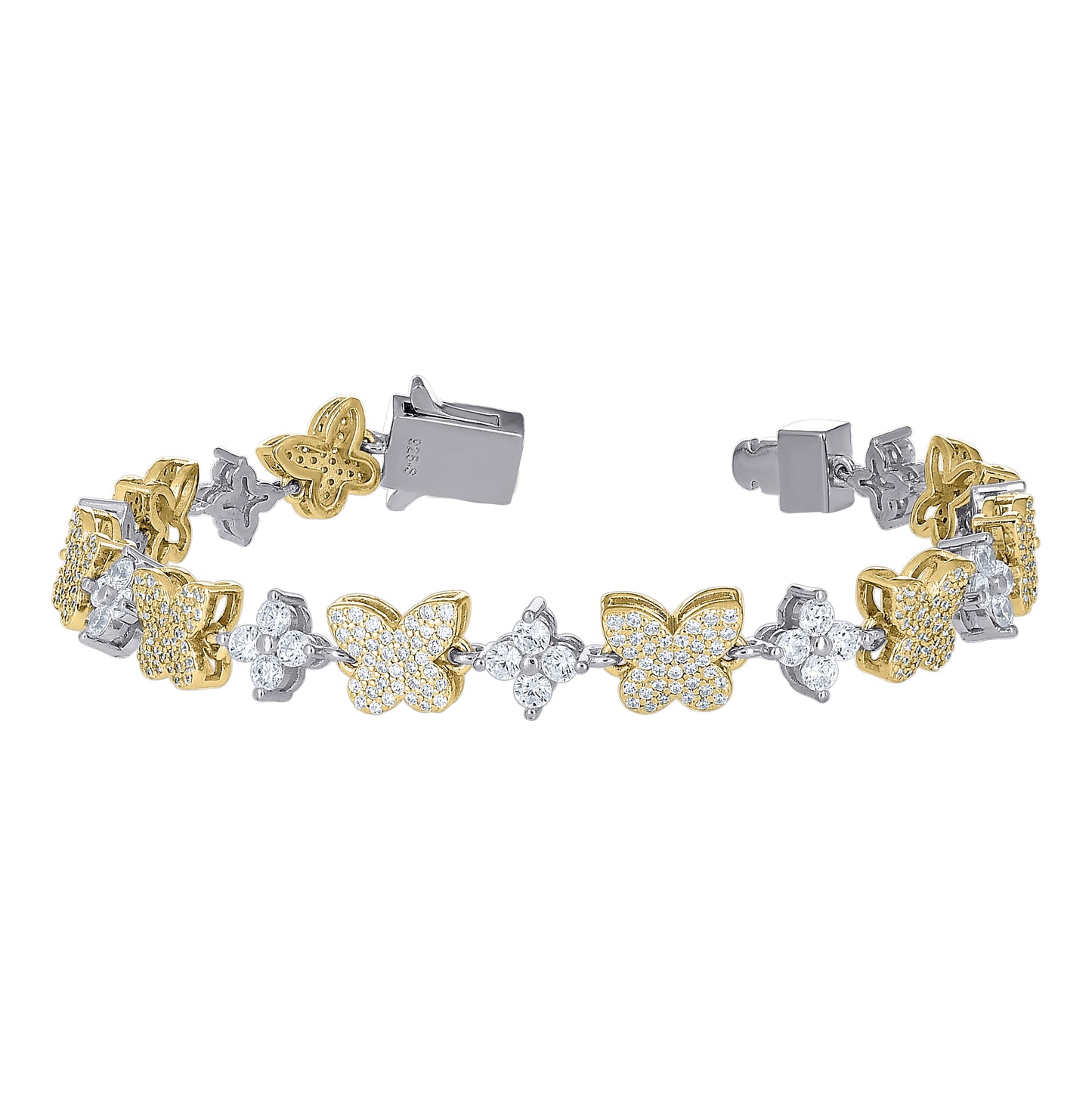 Sterling Silver Yellow-tone Womens Cubic-Zirconia Butterfly Fashion Link Bracelet 7 Inches– Elegant Jewelry Gift for Birthday, Anniversary, Engagement, Wedding