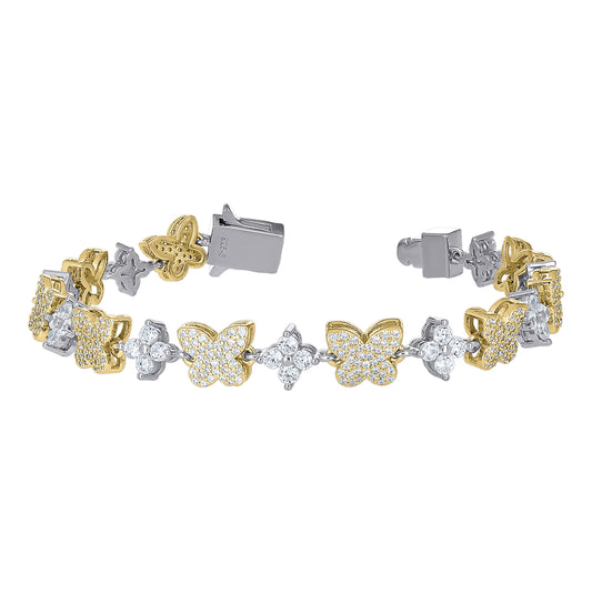 Sterling Silver Yellow-tone Womens Cubic-Zirconia Butterfly Fashion Link Bracelet 7 Inches– Elegant Jewelry Gift for Birthday, Anniversary, Engagement, Wedding