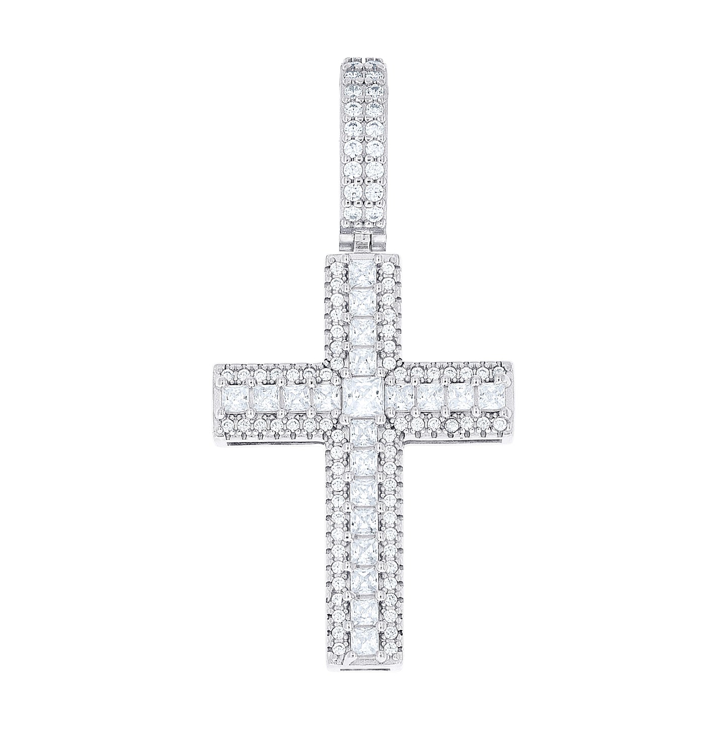 Sterling Silver Unisex Round Princess-Cut Cubic-Zirconia Cross Religious Pendant – Elegant Jewelry Gift for Birthday, Anniversary, Engagement, Wedding